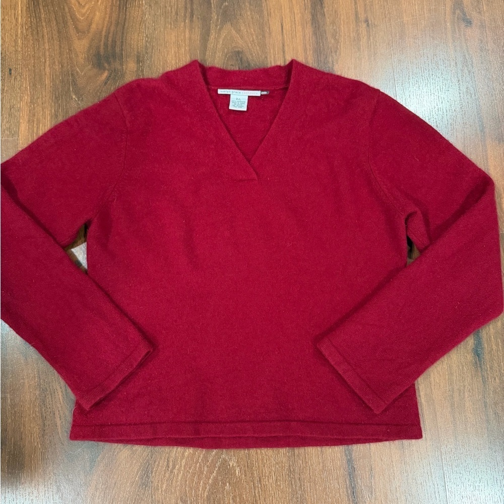 Evelyn Grace 100% Cashmere Red V-neck Sweater Petite Size LP